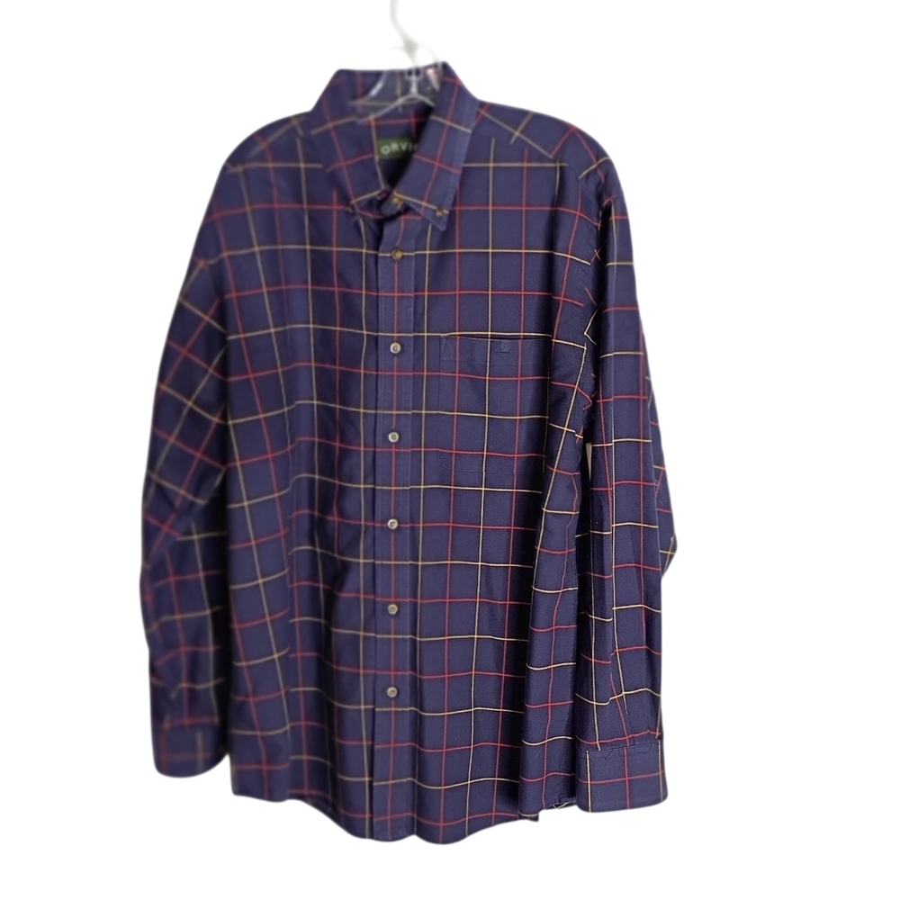 Orvis - Men's Navy Windowpane Button-Up Shirt - Size L